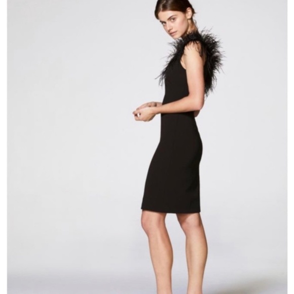 Vince Camuto Feather Trimmed Little Black Dress - Picture 3 of 9